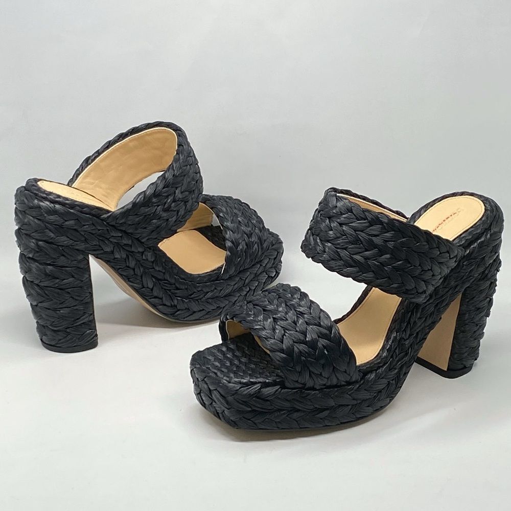 Bottega Veneta Trinity Weave Black Raffia Platform Sandals size 38